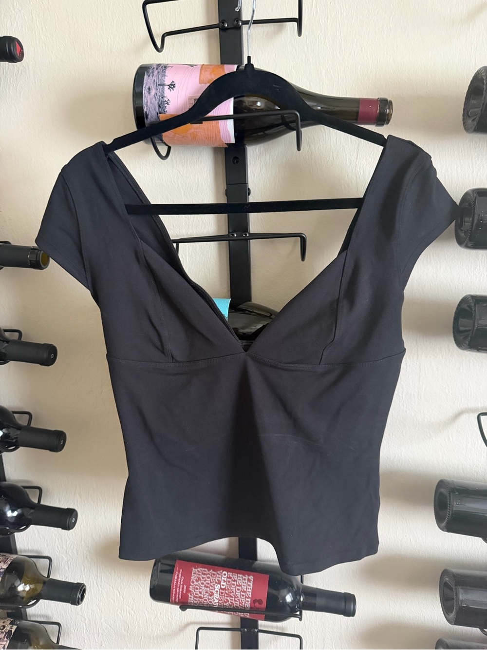 Free People Black V-Neck Cap Sleeve Crop Top